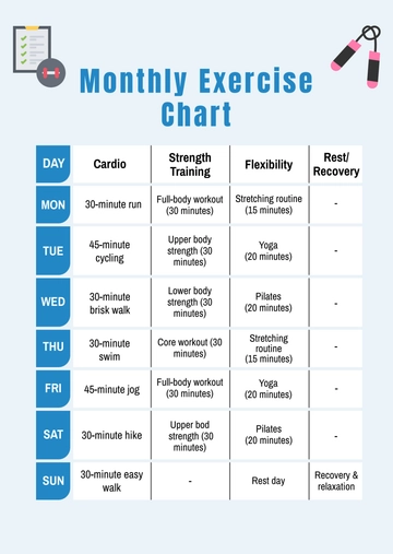 Free Monthly Exercise Chart Template to Edit Online