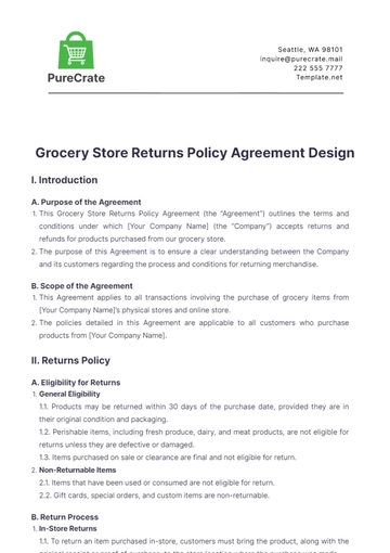 Free Grocery Store Returns Policy Agreement Design Template to Edit Online