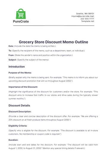 Free Grocery Store Discount Memo Outline Template to Edit Online