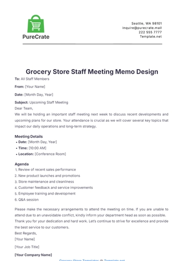 Free Grocery Store Staff Meeting Memo Design Template to Edit Online