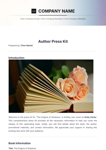 Free Author Press Kit Template to Edit Online
