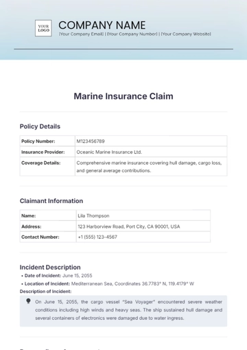 Free Marine Insurance Claim Template to Edit Online