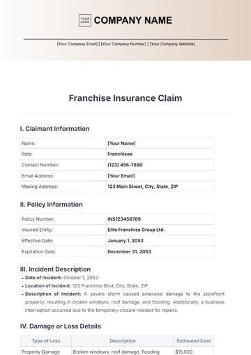 Free Franchise Insurance Claim Template to Edit Online