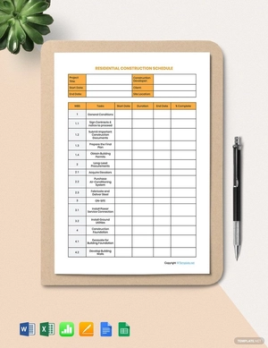 Sample Residential Construction Schedule Template