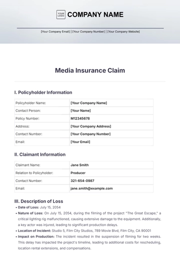 Free Media Insurance Claim Template to Edit Online