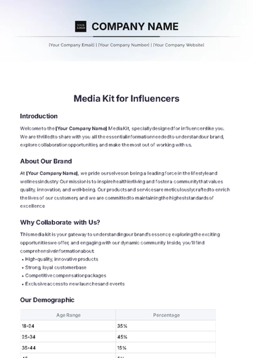 Free Media Kit for Influencers Template to Edit Online