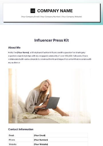 Free Influencer Press Kit Template to Edit Online
