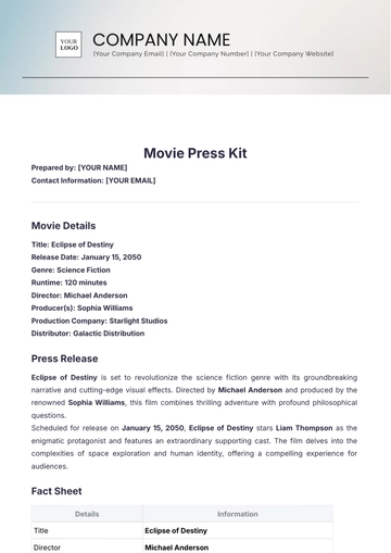 Free Movie Press Kit Template to Edit Online