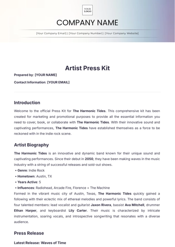 Free Artist Press Kit Template to Edit Online