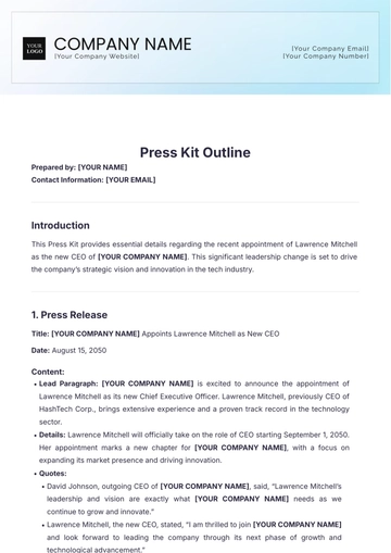 Free Press Kit Outline Template to Edit Online