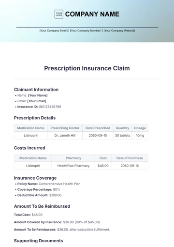 Free Prescription Insurance Claim Template to Edit Online