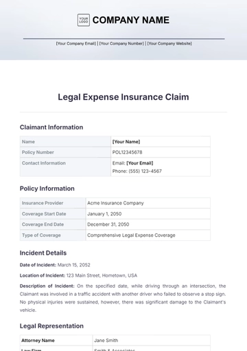 Free Legal Expense Insurance Claim Template to Edit Online