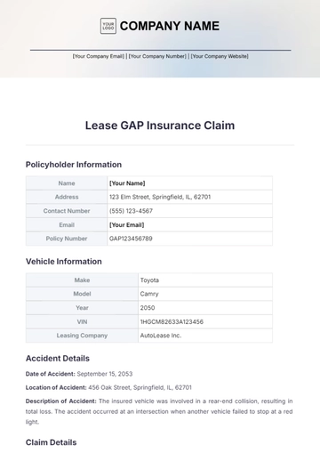 Free Lease Gap Insurance Claim Template to Edit Online