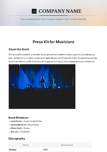 Free Press Kit for Musicians Template to Edit Online