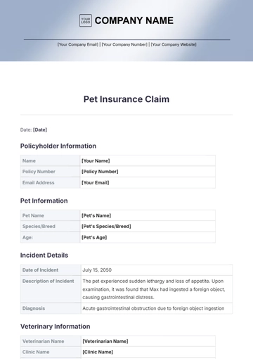 Free Pet Insurance Claim Template to Edit Online