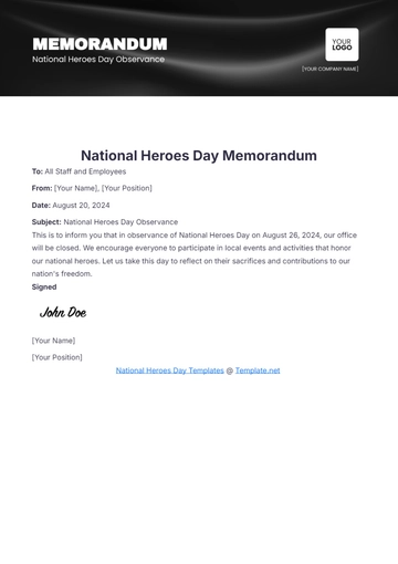 Free National Heroes Day Memorandum Template to Edit Online