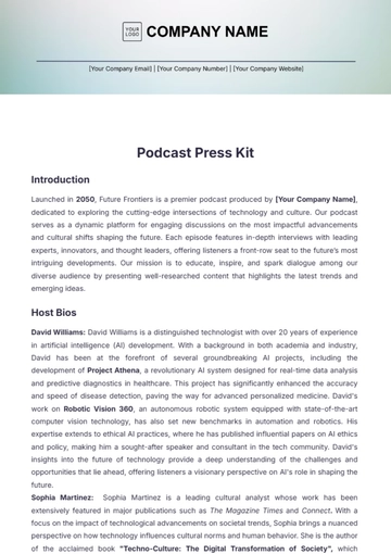 Free Podcast Press Kit Template to Edit Online