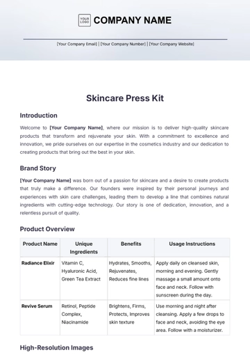 Free Skincare Press Kit Template to Edit Online