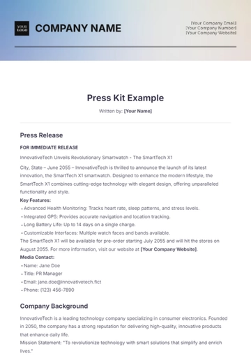 Free Press Kit Example Template to Edit Online