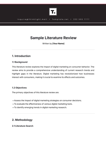 Free Sample Literature Review Template to Edit Online