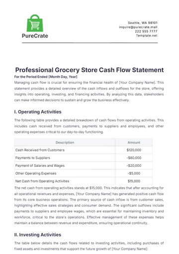 Free Professional Grocery Store Cash Flow Statement Template to Edit Online