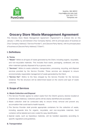 Free Grocery Store Waste Management Agreement Template to Edit Online