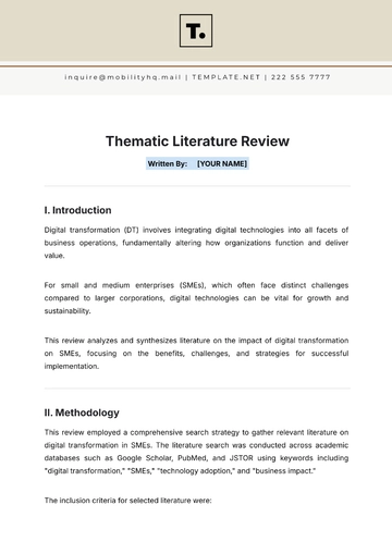 Free Thematic Literature Review Template to Edit Online