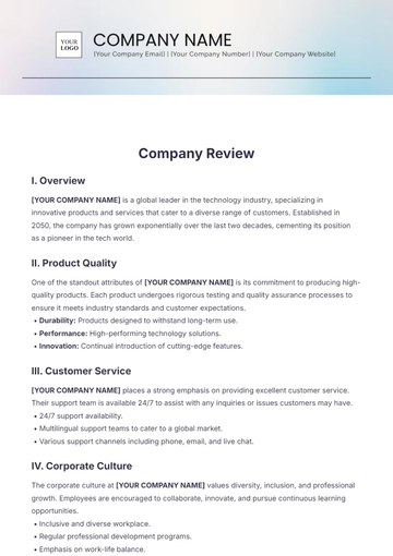 Free Company Review Template to Edit Online