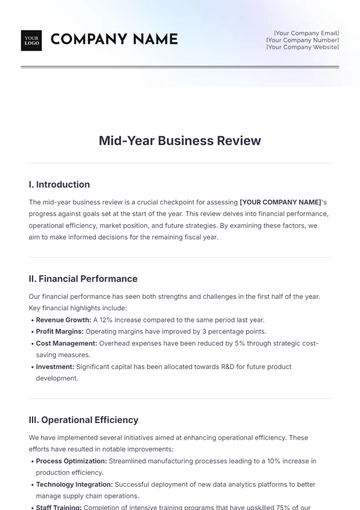 Free Mid-Year Business Review Template to Edit Online