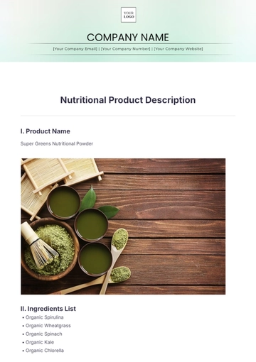 Free Nutritional Product Description Template to Edit Online