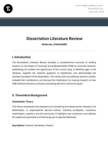 Free Dissertation Literature Review Template to Edit Online