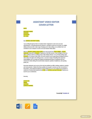 Assistant Video Editor Cover Letter