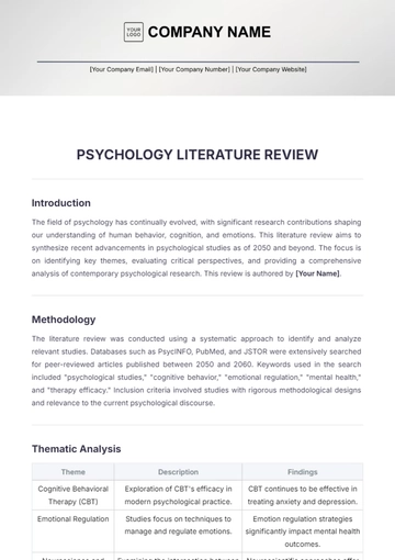 Free Psychology Literature Review Template to Edit Online