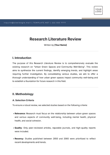 Free Research Literature Review Template to Edit Online