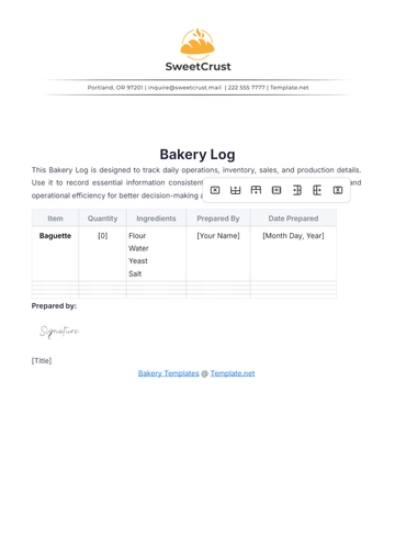 Free Bakery Log Template to Edit Online