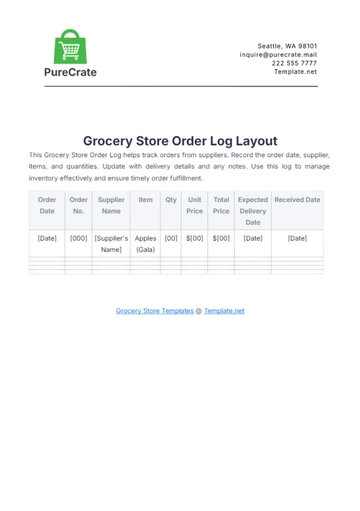 Free Grocery Store Order Log Layout Template to Edit Online