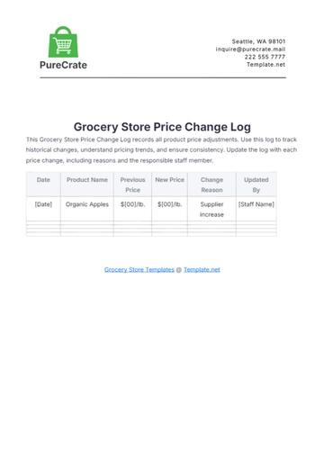Free Grocery Store Price Change Log Template to Edit Online