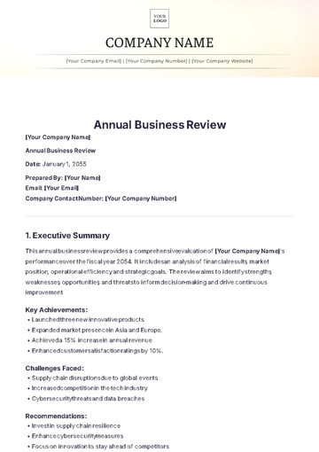 Free Annual Business Review Template to Edit Online