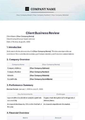 Free Client Business Review Template to Edit Online