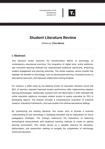 Free Student Literature Review Template to Edit Online
