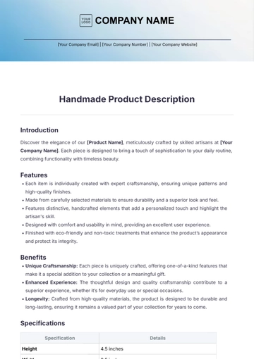 Free Handmade Product Description Template to Edit Online