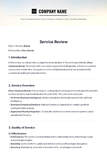 Free Service Review Template to Edit Online
