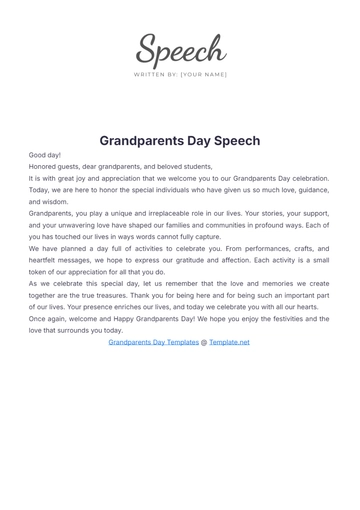 Free Grandparents Day Speech Template to Edit Online