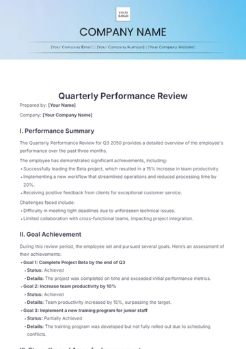 Free Quarterly Performance Review Template to Edit Online