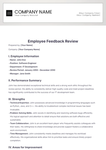 Free Employee Feedback Review Template to Edit Online