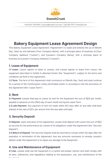 Free Bakery Equipment Lease Agreement Design Template to Edit Online