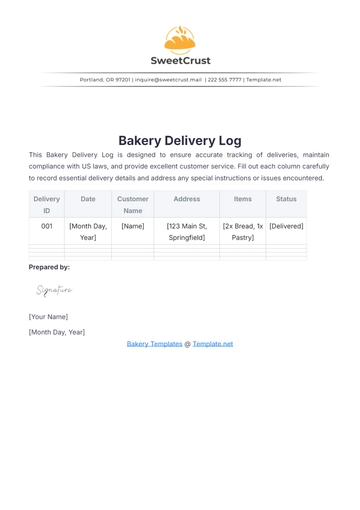 Free Bakery Delivery Log Template to Edit Online
