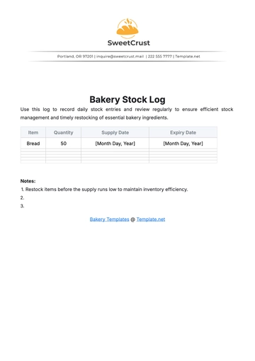 Free Bakery Stock Log Template to Edit Online