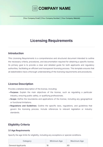Free Licensing Requirements Template to Edit Online