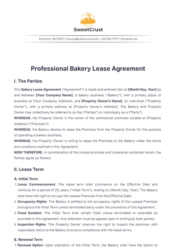 Free Professional Bakery Lease Agreement Template to Edit Online